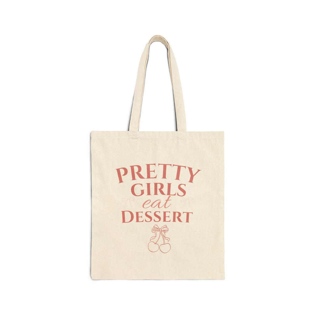 Tote Bag — “Save Me a Bite” & “Pretty Girls Eat Dessert” Cherry Cotton Canvas Tote
