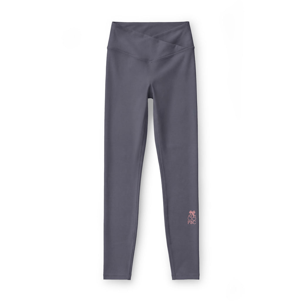 Women’s Luxe Leggings — High-Waist V-Cut Charcoal Leggings with Pink Floral Accent