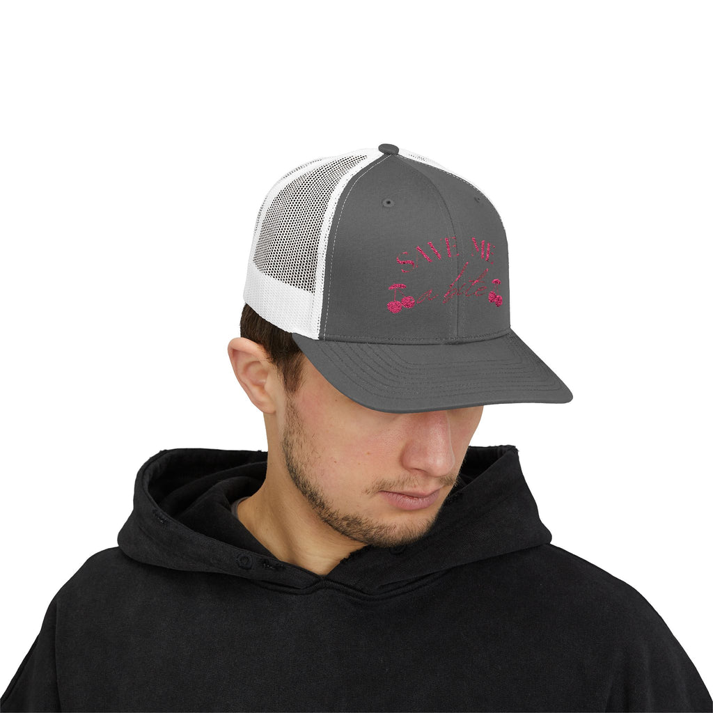 Save Me a Bite Trucker Cap — Cute Cherry Embroidered Snapback