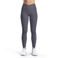 Women’s Luxe Leggings — High-Waist V-Cut Charcoal Leggings with Pink Floral Accent